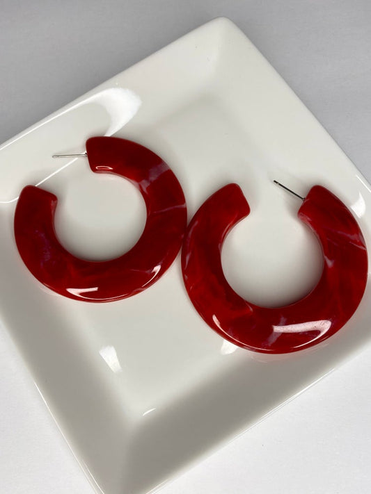 red resin cuff hoop earrings